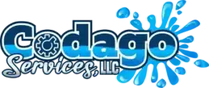Logo for Codago Services, LLC, featuring the company name in bold blue letters with a water splash graphic.